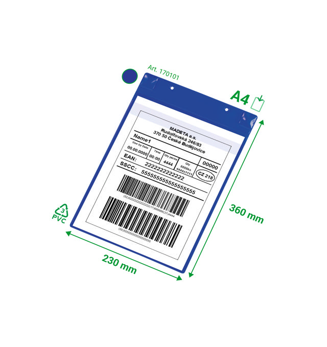 Magnetisk logistik-ID-ficka, med neodymmagneter och klaff, A4, ståendeformat