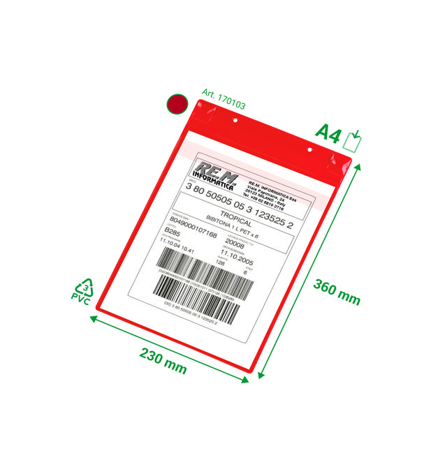 Magnetisk logistik-ID-ficka, med neodymmagneter och klaff, A4, ståendeformat
