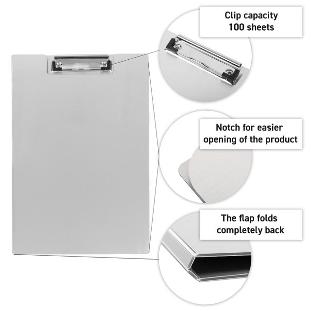 Klippbord med lock, aluminium, A4, stående