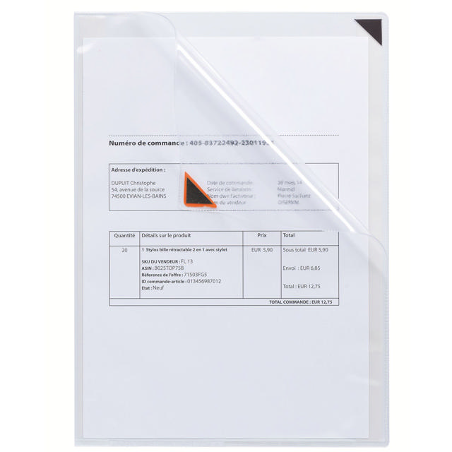 Kang Easy Clic Självhäftande Skyltficka, Ompositionerbar, A4, Röd Hörn