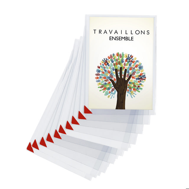 Kang Easy Clic Självhäftande Skyltficka, Ompositionerbar, A4, Röd Hörn