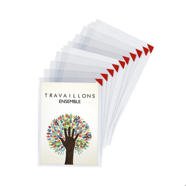 Kang Easy Clic Självhäftande Skyltficka, Ompositionerbar, A4, Röd Hörn