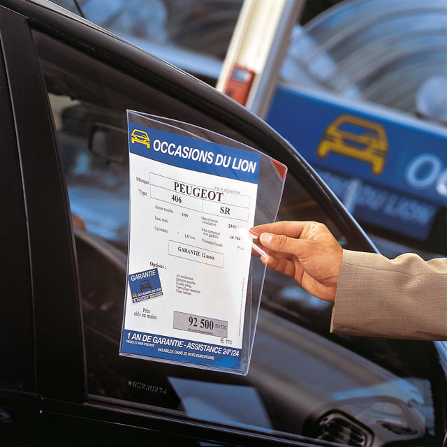 Självhäftande annonsficka Kang Easy Clic, ompositionerbar, A4, röd hörn