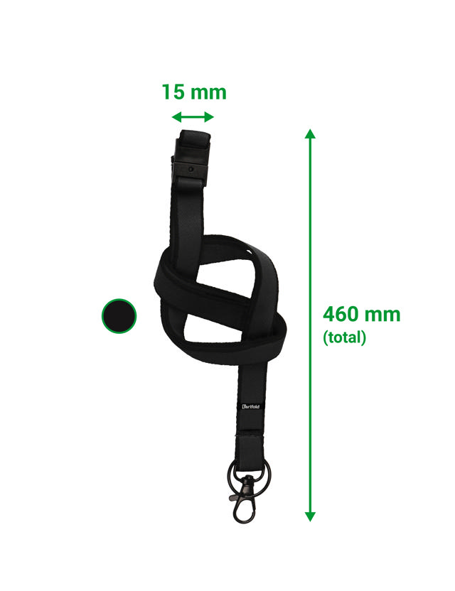 Platt textilnyckelband, med svängkrok och nyckelring