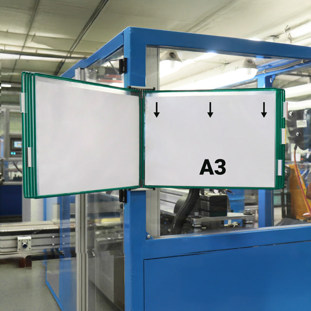 Tom Tarifold väggdisplay i metall, A4, för 10 fickor, med sidostopp