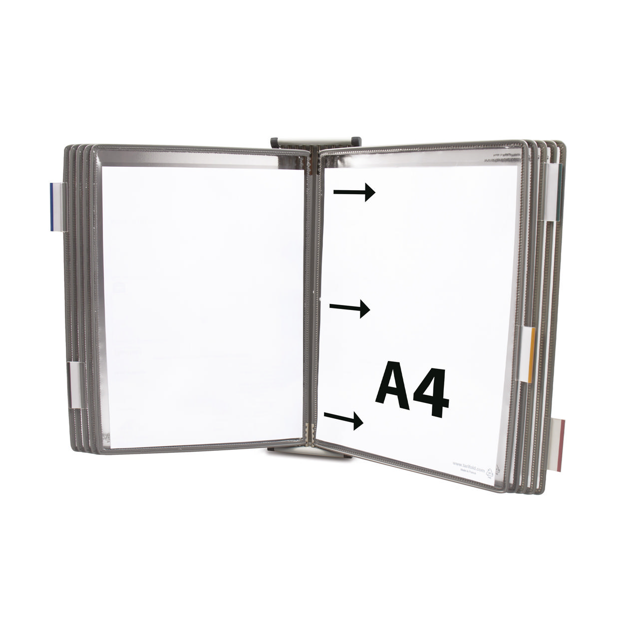 Tarifold metallväggdokumentdisplay, A4, 10 fickor, sidoinmatning vänster