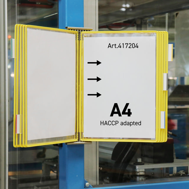 Tarifold väggmonterat dokumentsystem i rostfritt stål, A4, 10 fickor, sidoinmatning vänster