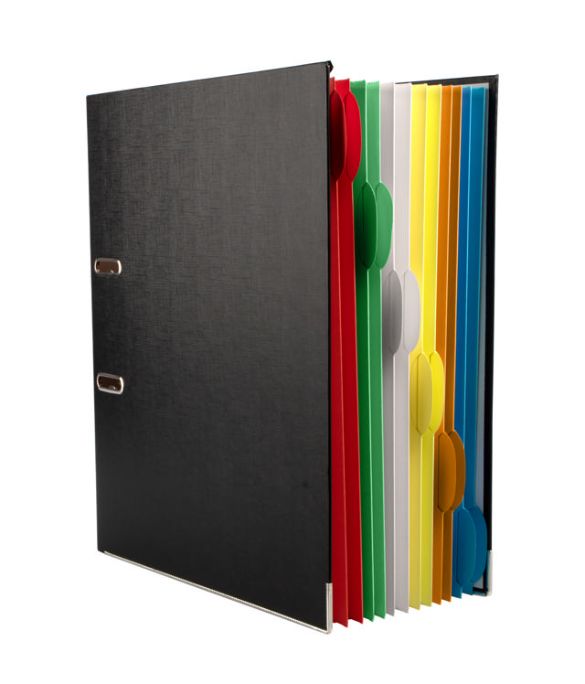Pärm med 12 Smartfolder perforerade mappar med flikar, A4