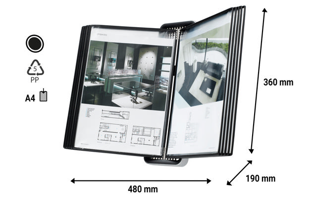 Tarifold Veo väggdokumentdisplaysystem, A4, 10 PP-fickor