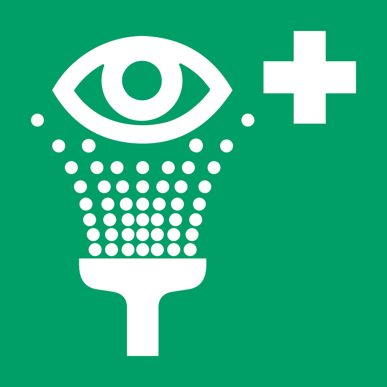 Säkerhetsskylt Ögonduschstation, 300 x 300 mm