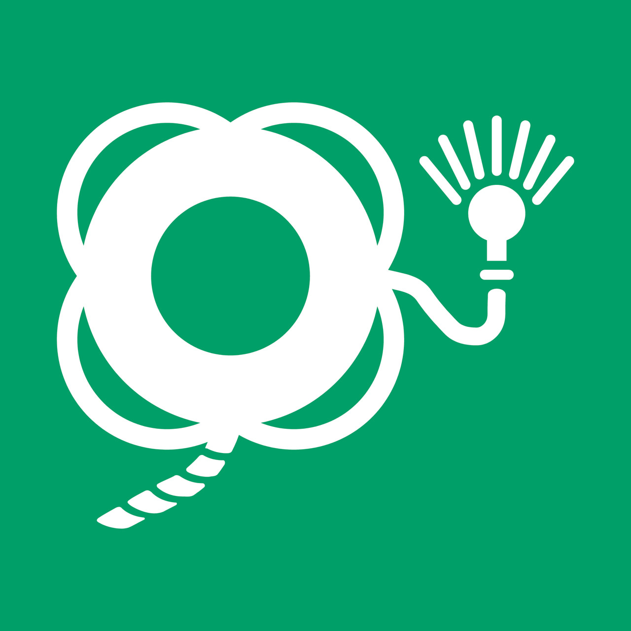 Säkerhetsskylt Livboj med lina och ljus, 150 x 150 mm