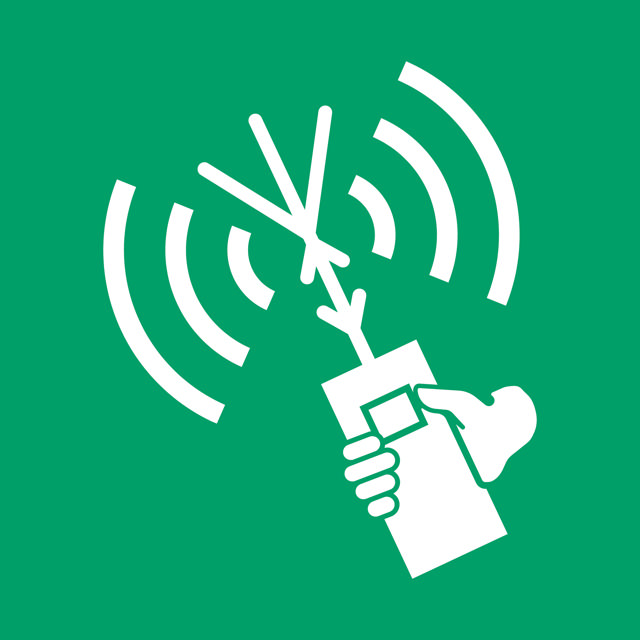 Säkerhetsskylt Tvåvägs VHF-radiotelefonapparat, 150 x 150 mm