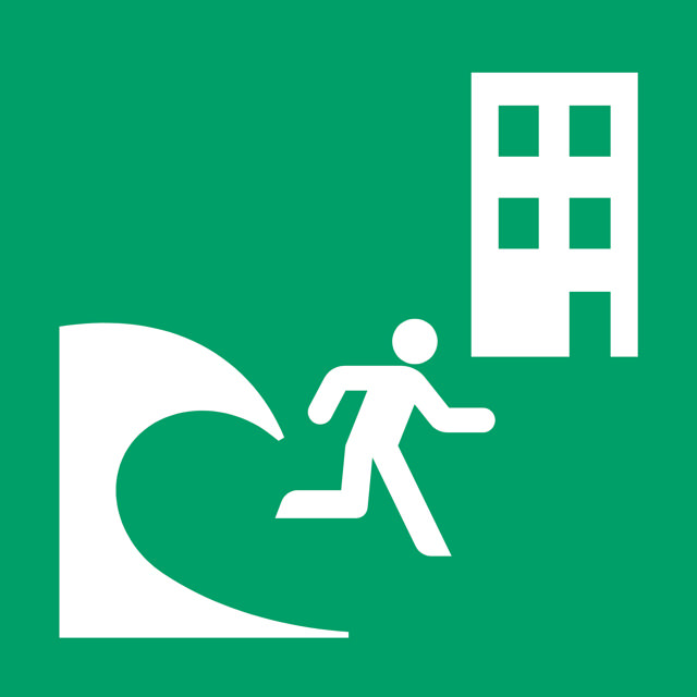 Säkerhetsskylt Tsunami Evakueringsbyggnad, 300 x 300 mm