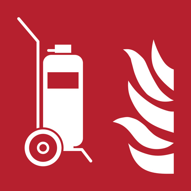 Säkerhetsskylt Brandsläckare på hjul, 150 x 150 mm