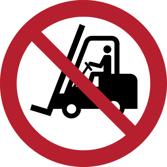 Säkerhetsskylt Ingen åtkomst för gaffeltruckar och andra industriella fordon, 200 mm