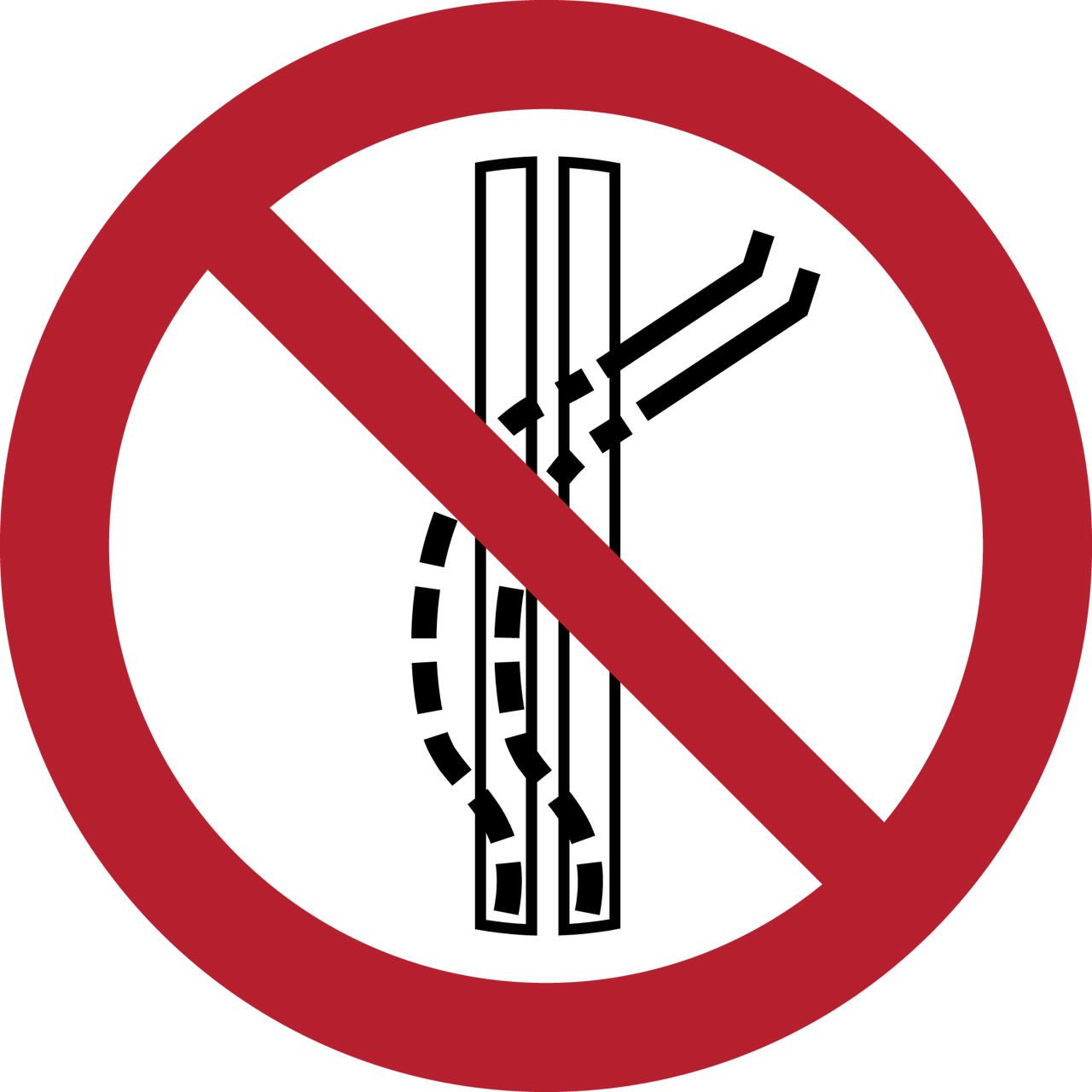 Säkerhetsskylt Lämna inte dragspåret, 300 mm