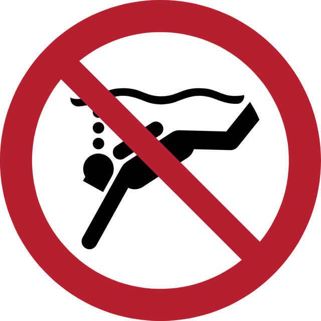 Säkerhetsskylt Ingen undervattensdykning, 200 mm