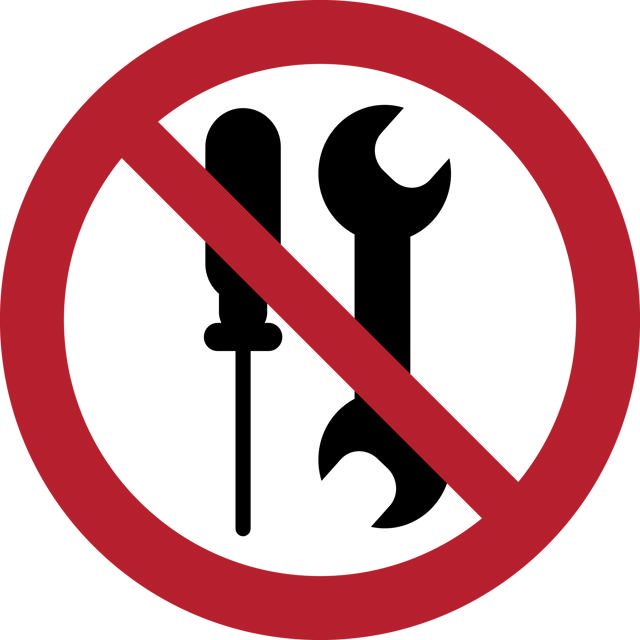 Säkerhetsskylt Ej för användarservice, 200 mm