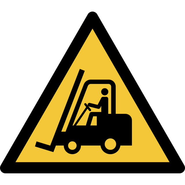 Säkerhetsskylt Varning Gaffeltruckar och Andra Industrifordon, 150 x 133 mm