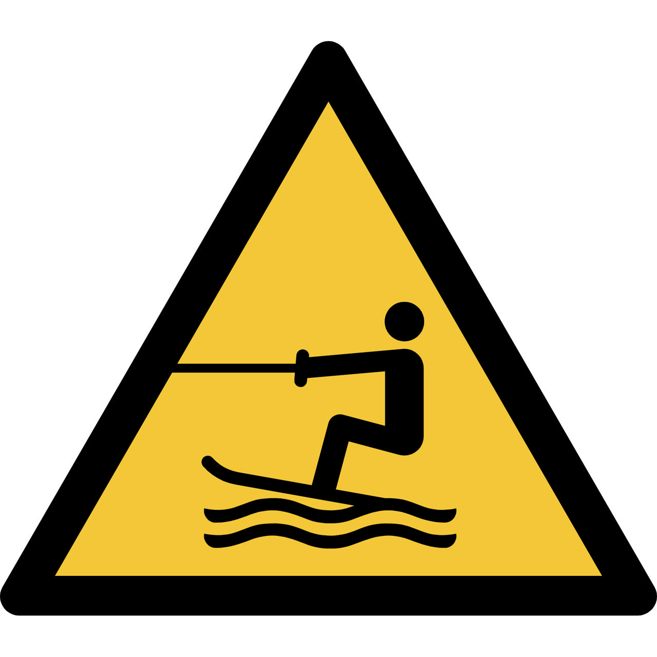 Säkerhetsskylt Varning Bogserad Vattenaktivitetsområde, 150 x 133 mm