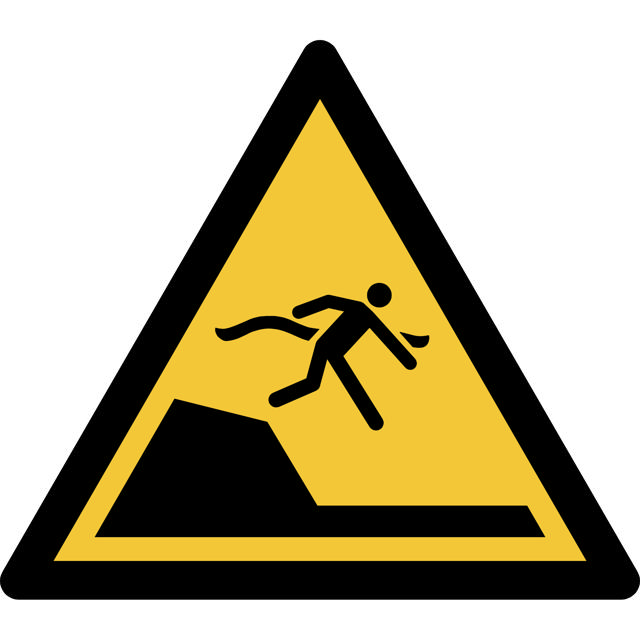 Säkerhetsskylt Varning Plötsligt Fall i Sim- eller Fritidspooler, 150 x 133 mm