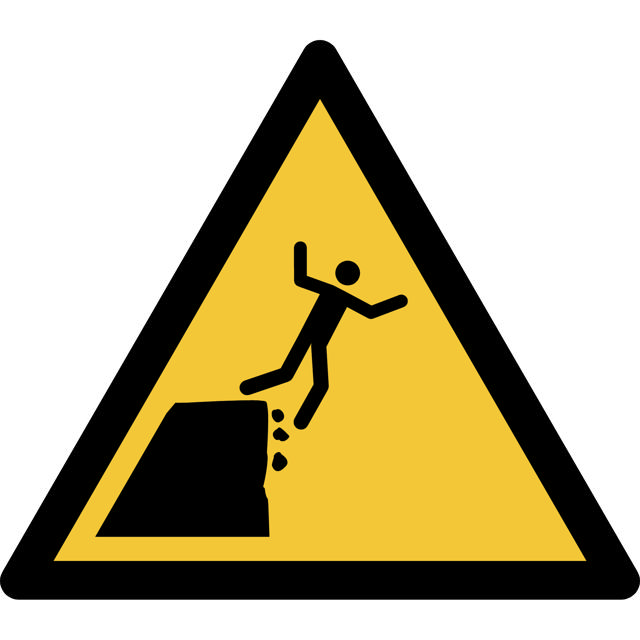 Säkerhetsskylt Varning Instabil Klippkant, 150 x 133 mm