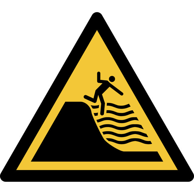 Säkerhetsskylt Varning Djup Hyllning Strand, 150 x 133 mm