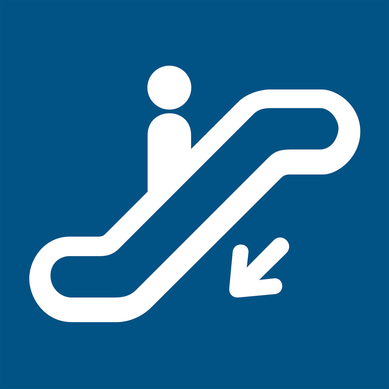 Skylt för rulltrappa ned, 200 x 200 mm