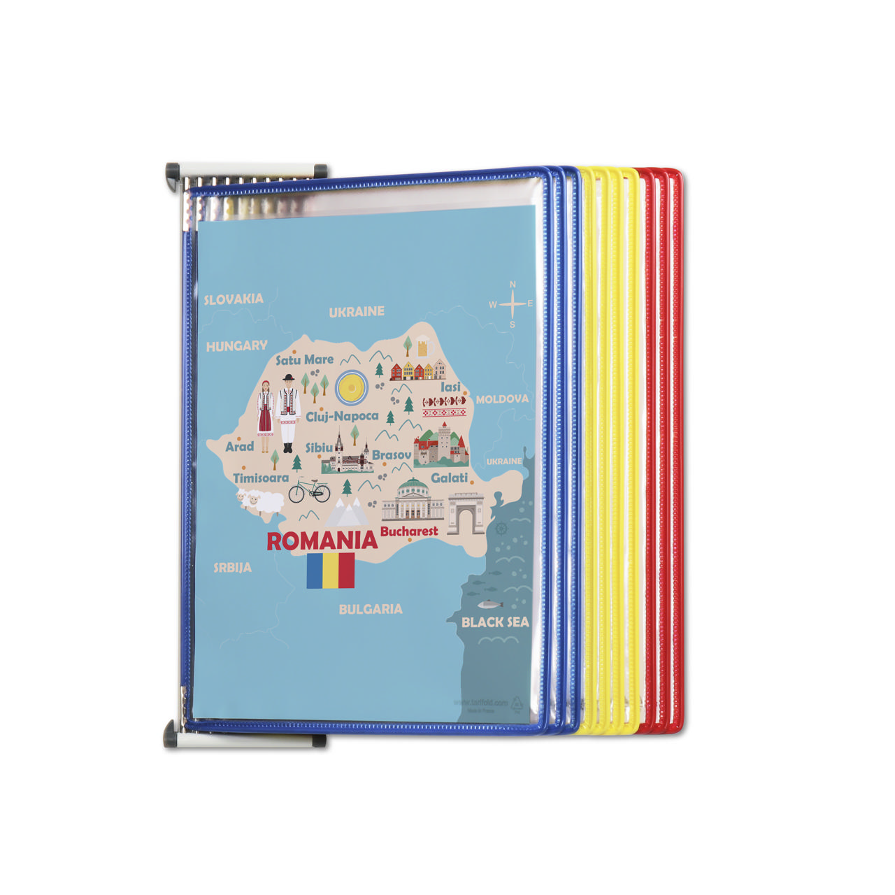 Tarifold metallväggdokumentdisplaysystem, A4, 10 fickor, Rumänska färger