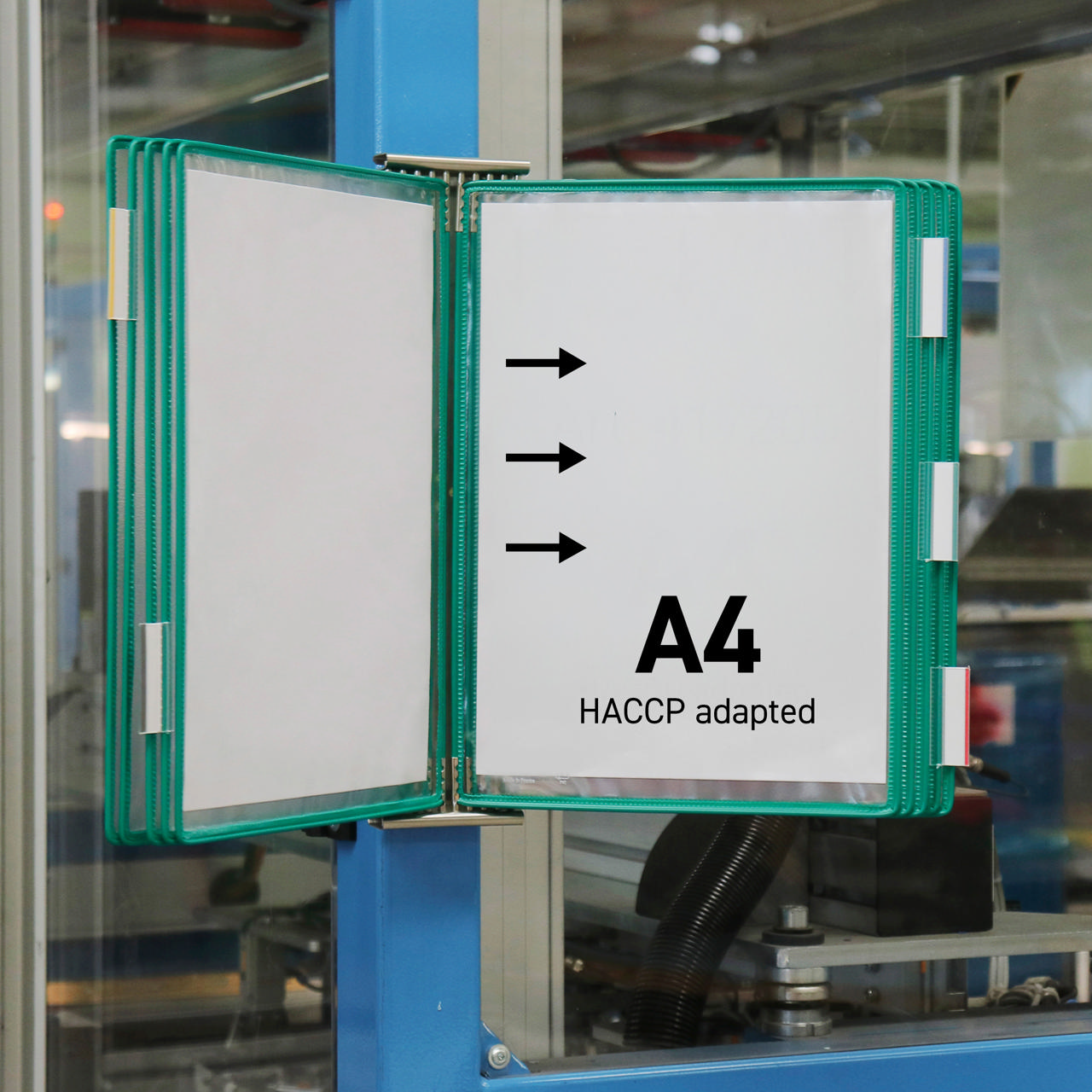 Tarifold väggmonterat dokumentsystem i rostfritt stål, A4, 10 fickor, sidoinmatning vänster